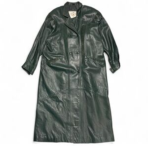 Vtg Laura Winston Women Double Breasted Green Genuine Leather Trench Coat Large